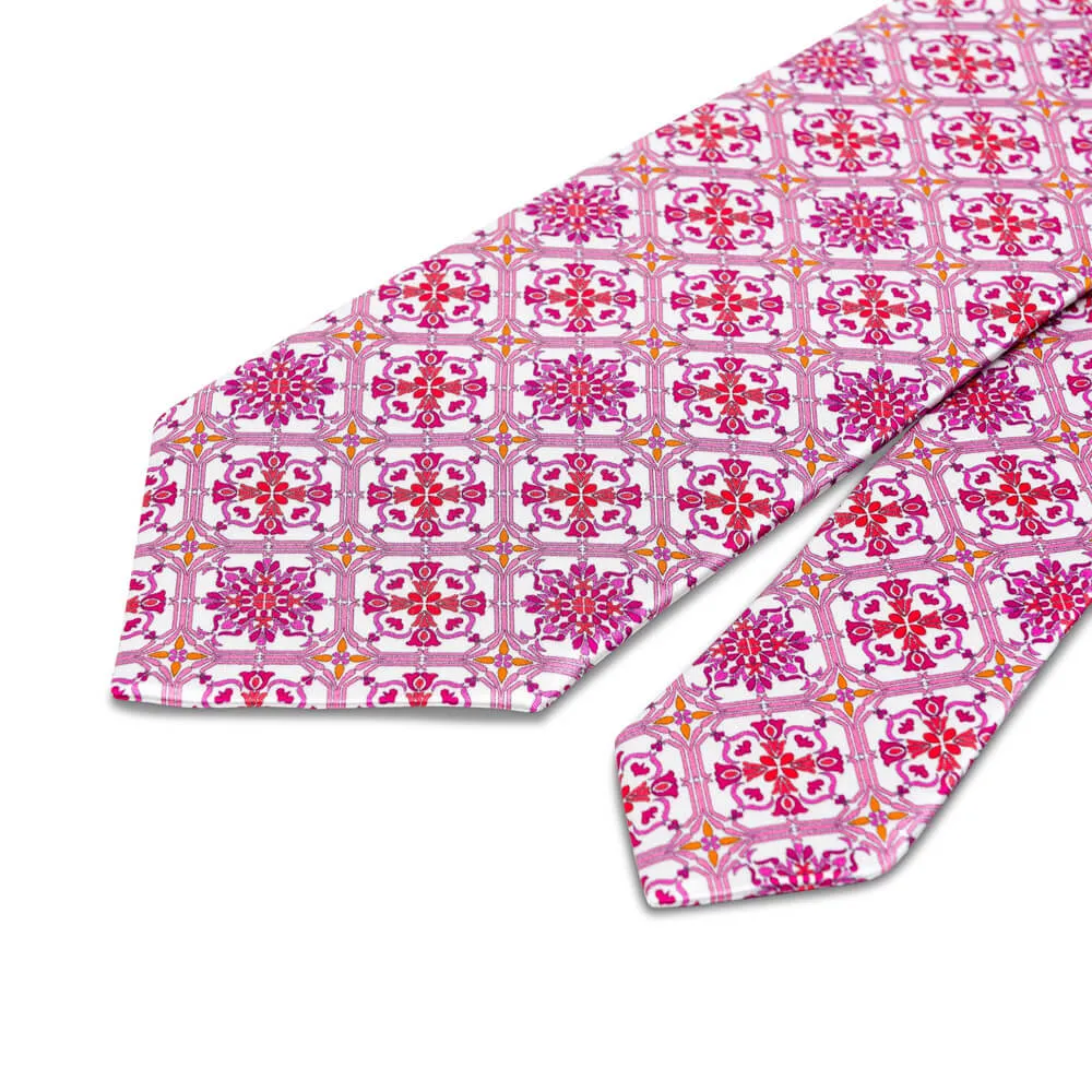 The Corso Umberto Pink Red and White Duchesse Silk Tie