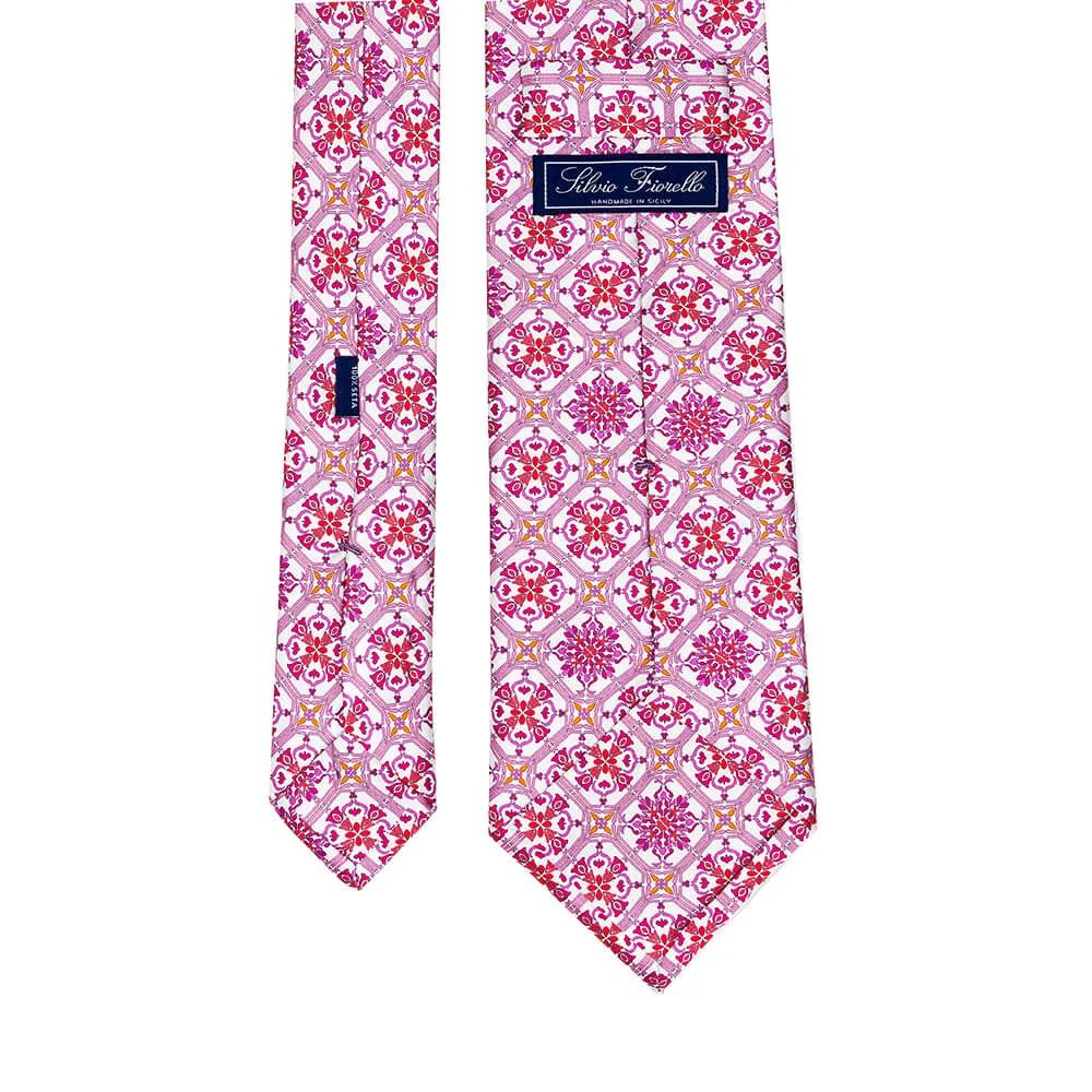 The Corso Umberto Pink Red and White Duchesse Silk Tie