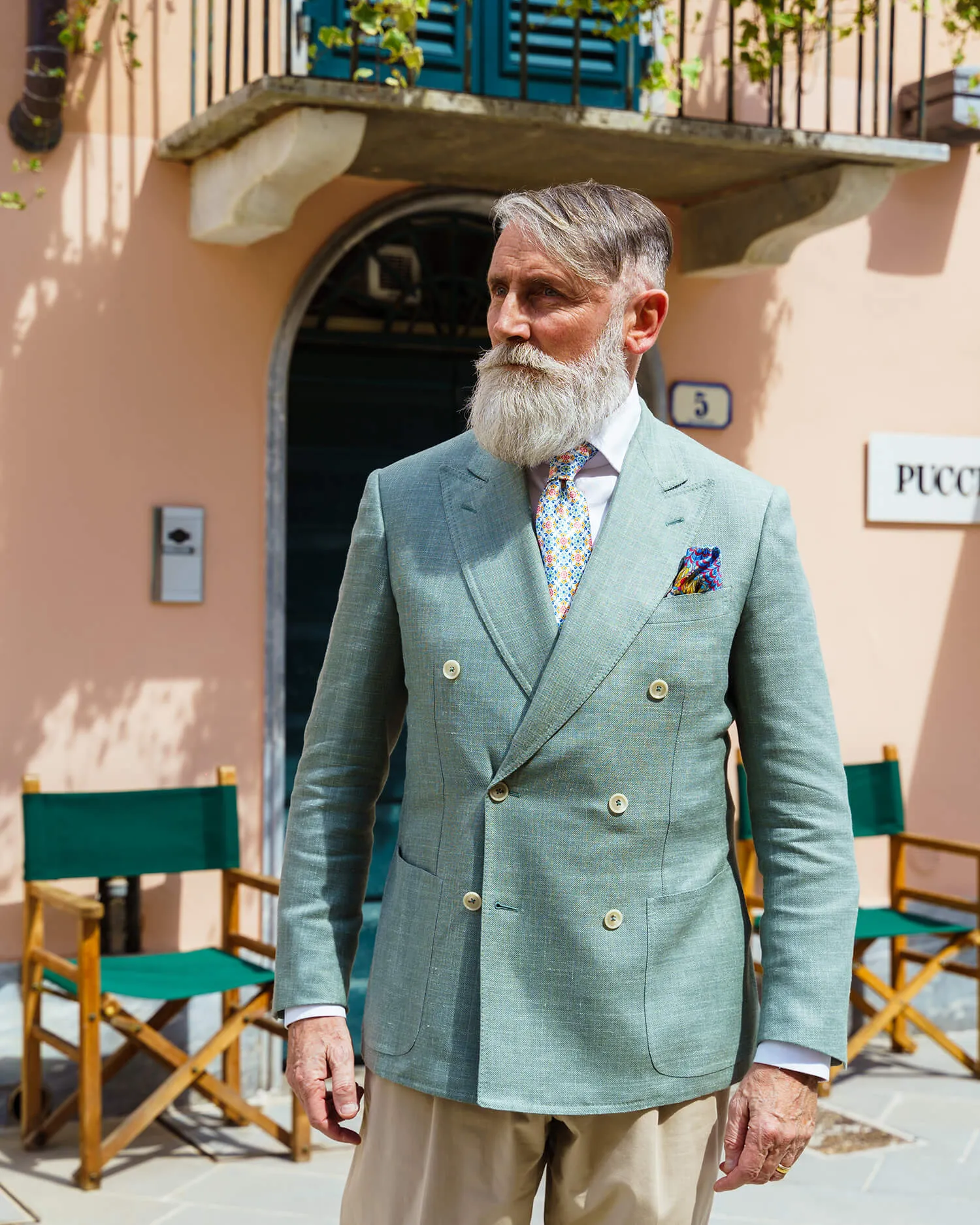 The Sicans White Green and Orange Duchesse Silk Tie