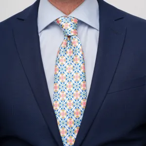 The Sicans White Green and Orange Duchesse Silk Tie
