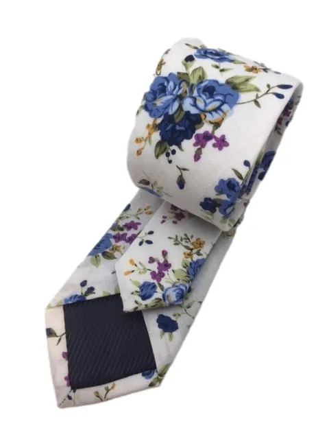 Vanilla White Tie with Blue Roses