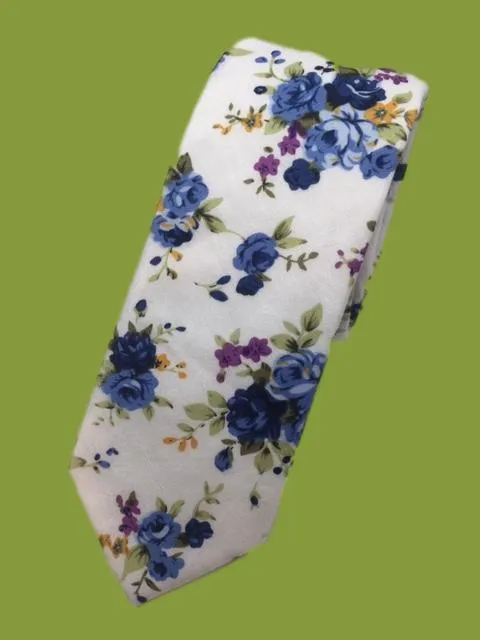 Vanilla White Tie with Blue Roses