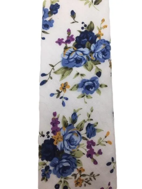Vanilla White Tie with Blue Roses