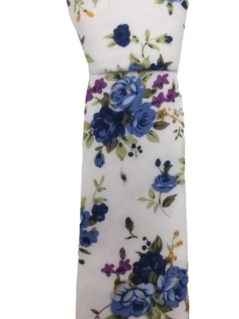 Vanilla White Tie with Blue Roses