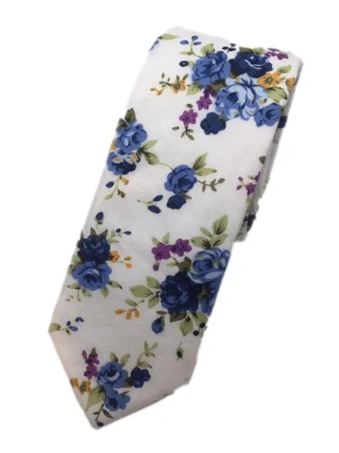 Vanilla White Tie with Blue Roses
