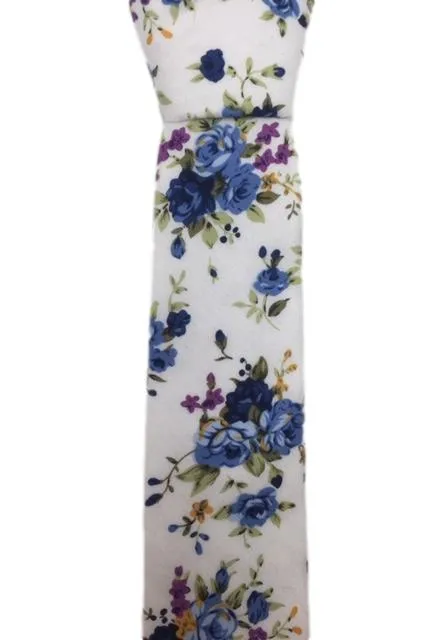 Vanilla White Tie with Blue Roses