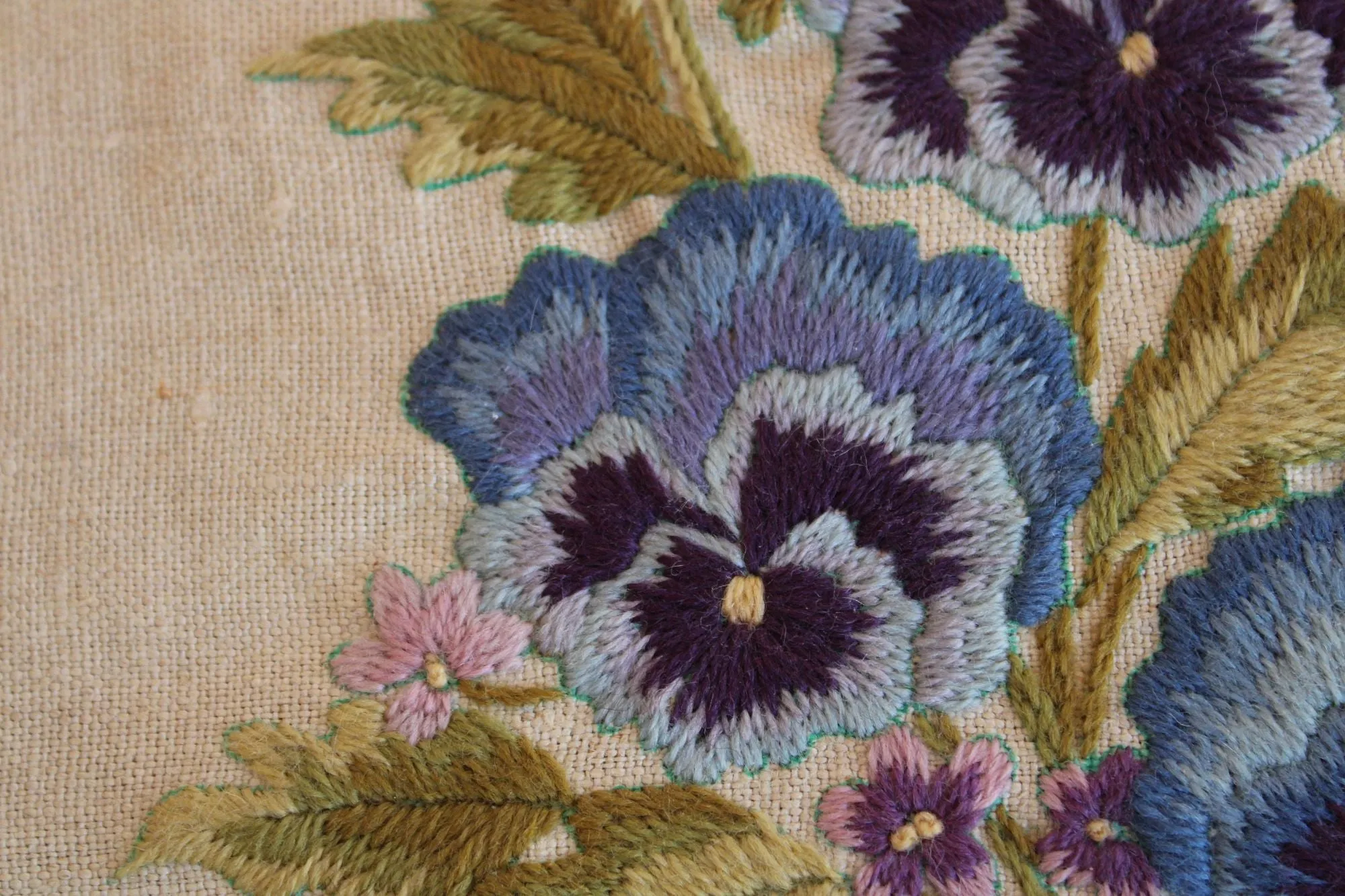 Vintage Framed Embroidered Pansies