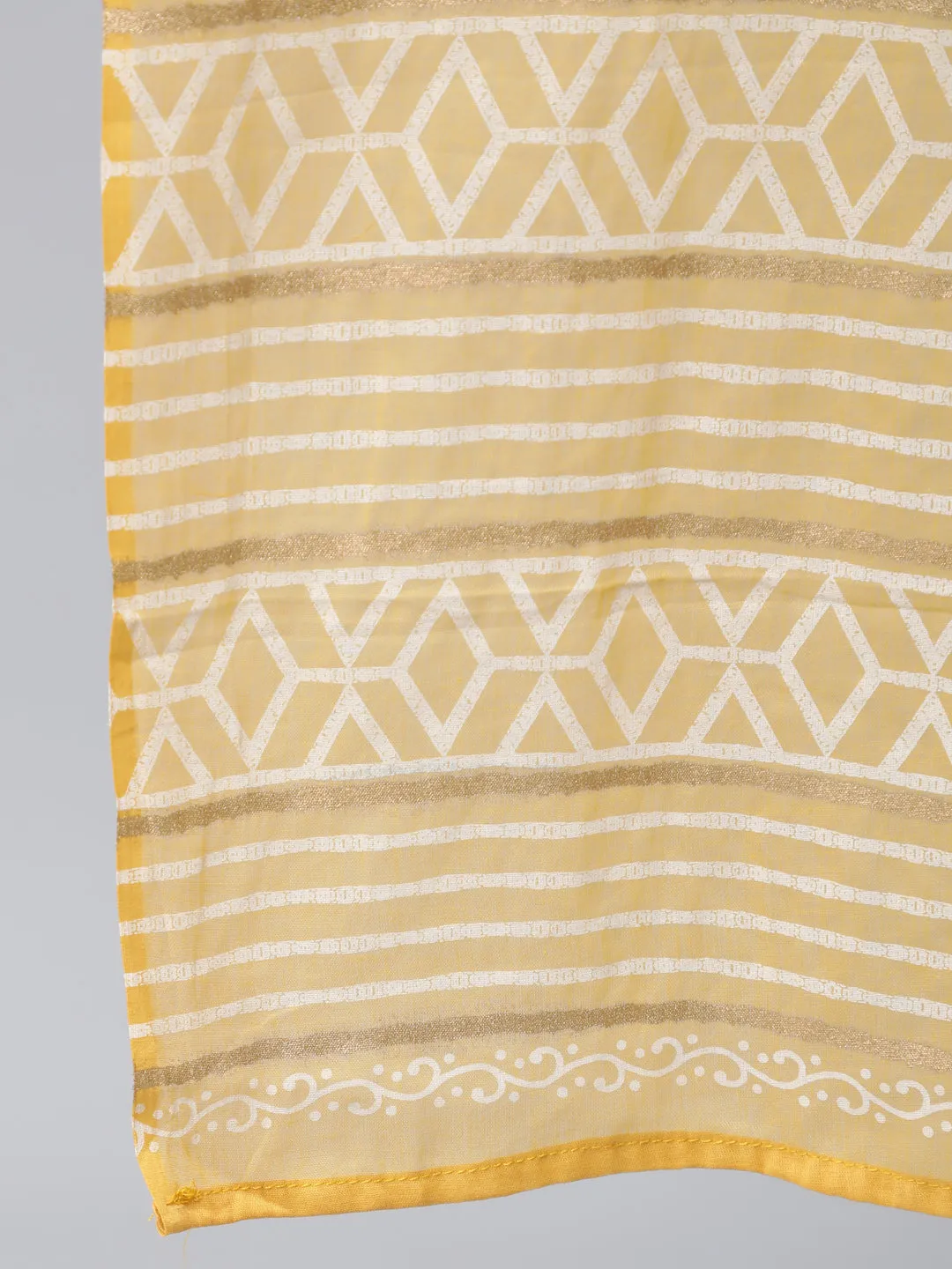 Women Yellow Printed Flared Kurta With Trouser & Dupatta
