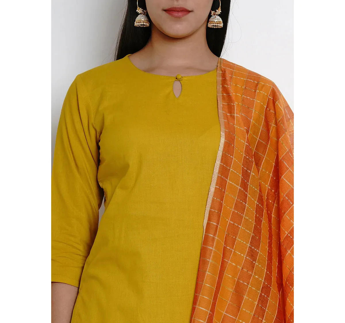 Women'S Mustard Yellow Solid Kurta With Palazzos & Dupatta